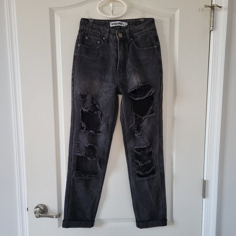 Black Ripped Jeans Punk Rock Size 2 Faded Hardcore Cutie Distressed Mom Pants